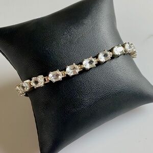 ALX THAILAND 925 CRYSTAL TOPAZ OVAL LINK TENNIS BRACELET 8 1/2"
